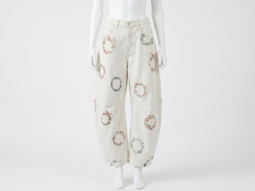 NEW FREE PEOPLE watercolor wreath pant in ivory